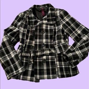 New Look Black & White Plaid Pea Coat